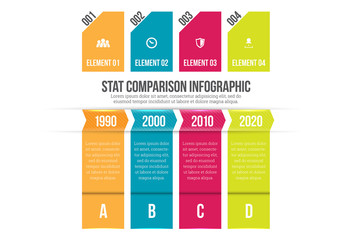 Four Column Timeline with Arrow Tabs Infographic