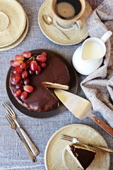 Souffle cake with chocolate, top view