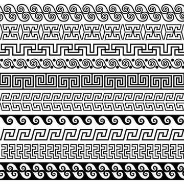 Set of brushes to create the Greek Meander patterns and samples of their application for round  frames and borders. Brushes included in the file.