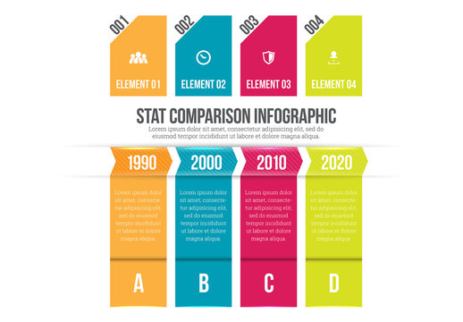 Four Column Timeline with Arrow Tabs Infographic