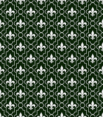 White and Dark Green Fleur-De-Lis Pattern Textured Fabric Backgr © Karen Roach