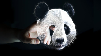 Person touching fractal endangered panda illustration 3D renderi © sdecoret