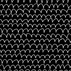 Hand painted seamless pattern with scribbles in white on black background.
