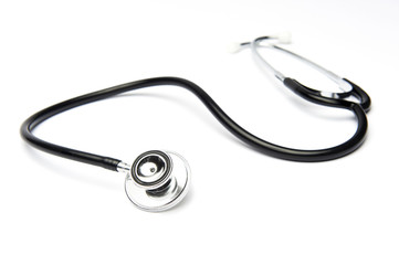 Black stethoscope on white background 