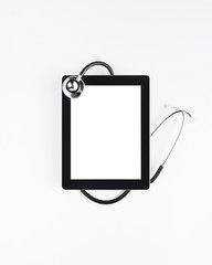 Digital tablet with a stethoscope wrapped around it