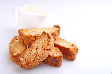 Biscotti with nuts on a white background. selective focus