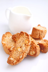 Biscotti with nuts on a white background. selective focus