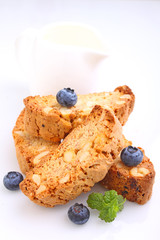 Biscotti with nuts on a white background. selective focus