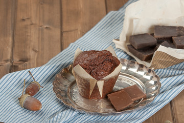 Homebaked Chocolate Muffin In Paper Case.