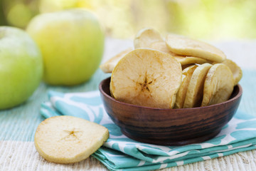 Dried dehydrated deep fried apple chips