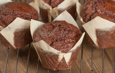 Homebaked Chocolate Muffins In Paper Cases.