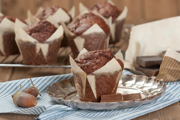 Homebaked Chocolate Muffins In Paper Cases.