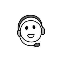 Webinar icon. Symbol of happy listening person with headphones. Smiling face