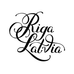 black ink hand lettering inscription Riga Latvia isolated on whi