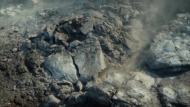 Aerial Shot of Destructed Ground and Rocks after Mining Explosion