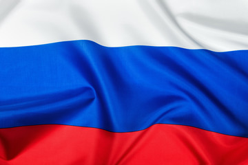 Russian flag made of silk Close-up