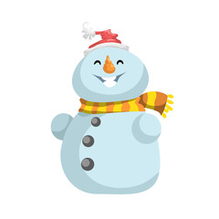 Cute snowmen in red hat with scarf vector icon. Cartoon  expression isolated character. Simple gradient mascot.