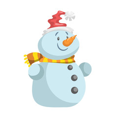 Cute snowmen in red hat with scarf vector icon. Cartoon  expression isolated character. Simple gradient mascot.