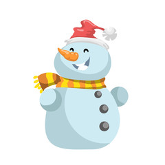 Cute laughing snowmen in red hat with scarf vector icon. Cartoon  expression isolated character. Simple gradient mascot.
