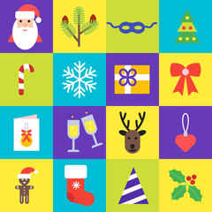 Christmas icons collection. Set of new year isolated symbols in flat style. Vector elements for your design.