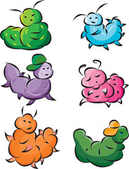 Obraz premium Comic Cartoon Caterpillars and Grubs Collection