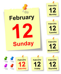 12 February, sheet of calendar. vector