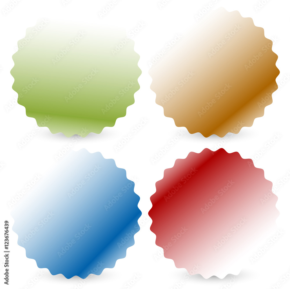 Poster bright colorful button, badge shapes with shadow
