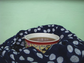 cup of hot tea in cold autumn and winter.