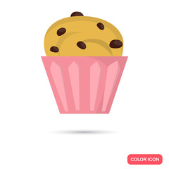 Color flat muffin with chocolate icon. Flat design