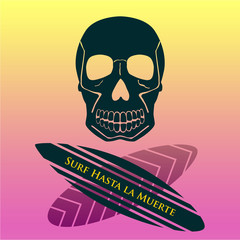 Vector illustration for a cool surfing. Skull in flat style.