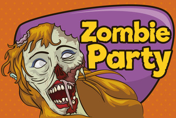 Obraz premium Invitation to Zombie Party with Undead Blond Haired Female, Vector Illustration