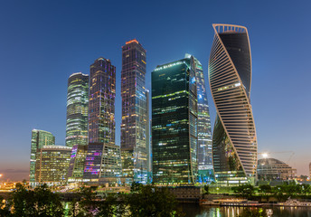 Fototapeta na wymiar Scenic night view of Moscow City International Business Center,