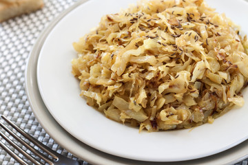 Fried cabbage with caraway and garlic