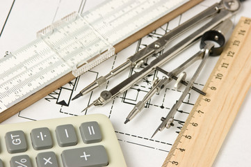 engineering tools on technical drawing