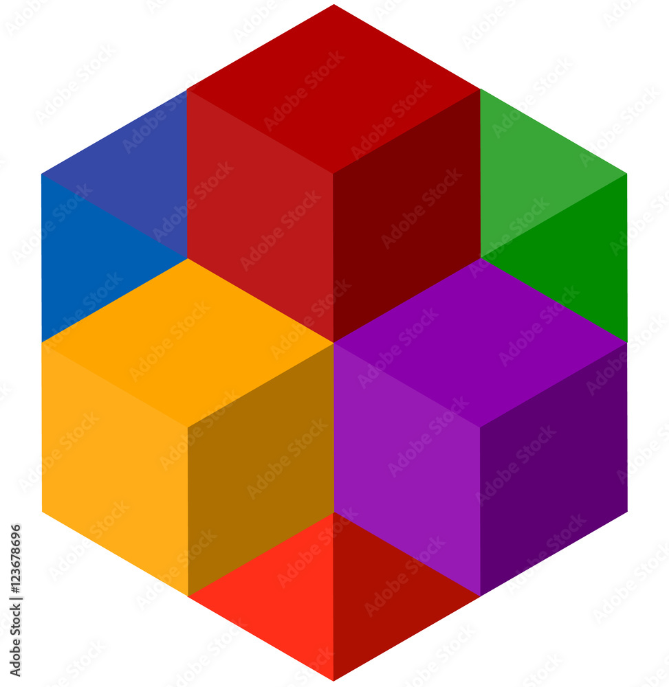 Poster Icon of multicolor isometric cubes. Cube stack logo.