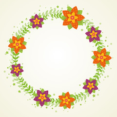 Wreath with decorative frame and flowers. Vector illustration.
