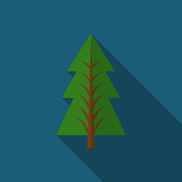 Flat design modern vector illustration of pine tree icon, with long shadow