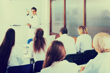 Health-care workers during educational program in school