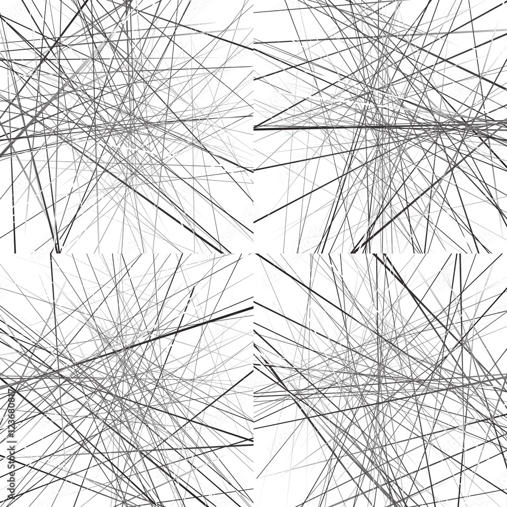Poster geometric art with random chaotic intersecting lines. set of 4 v