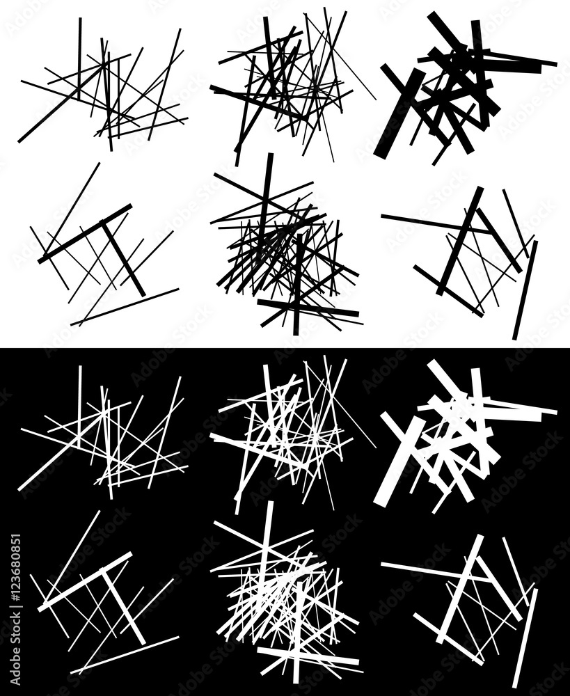 Poster set of abstract geometric elements with lines in black and white