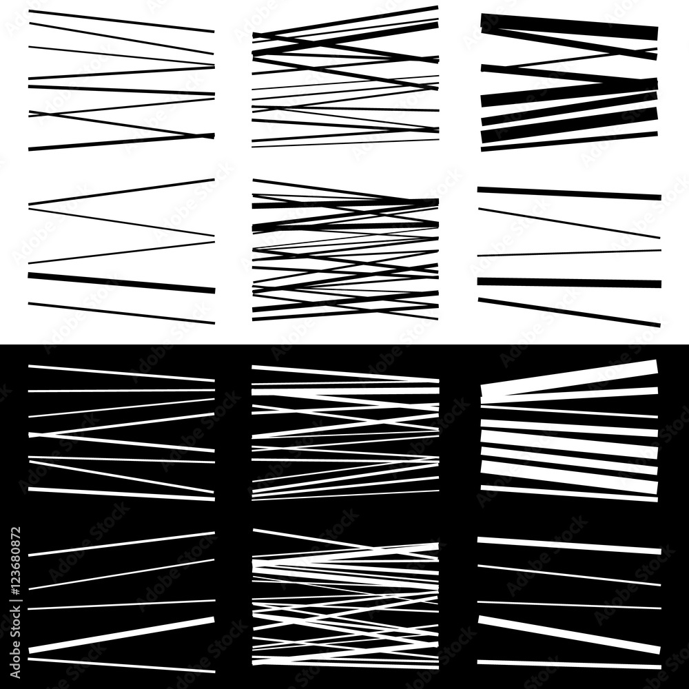 Poster set of abstract geometric elements with lines in black and white