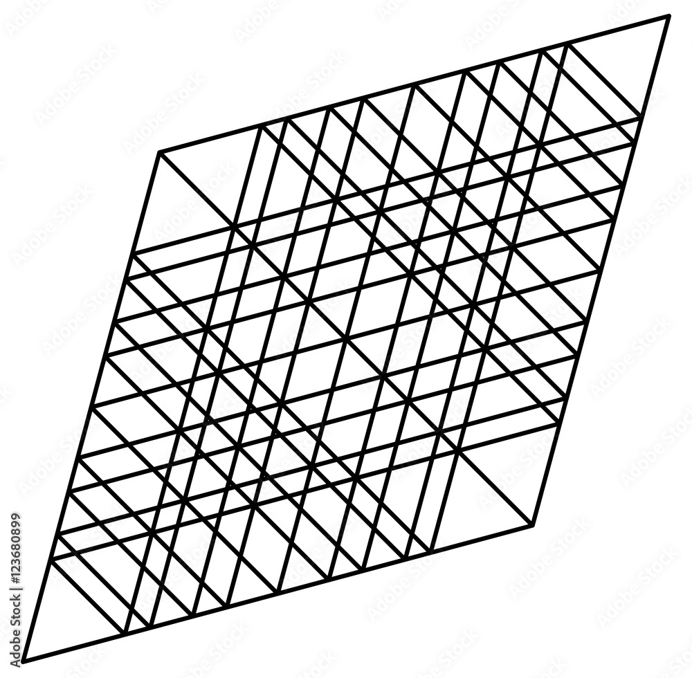 Poster lozenge, rhombus artistic geometric element with grid, mesh