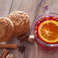 Hot wine for winter and Christmas with delicious orange and spices