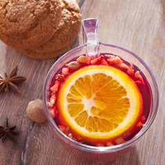 Hot wine for winter and Christmas with delicious orange and spices