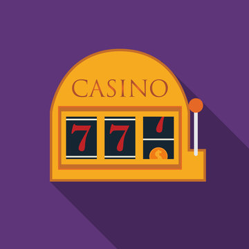 Flat design vector slot machine icon with long shadow,