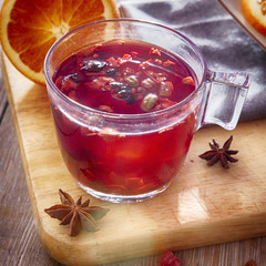 Hot wine for winter and Christmas with delicious orange and spices
