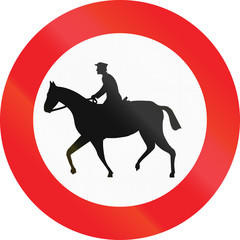 Belgian regulatory road sign - No riding
