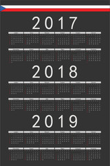 Set of black rectangle Czech 2017, 2018, 2019 year vector calend