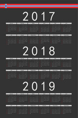 Set of black rectangle Norwegian 2017, 2018, 2019 year vector ca