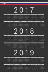 Set of black rectangle Slovak 2017, 2018, 2019 year vector calen